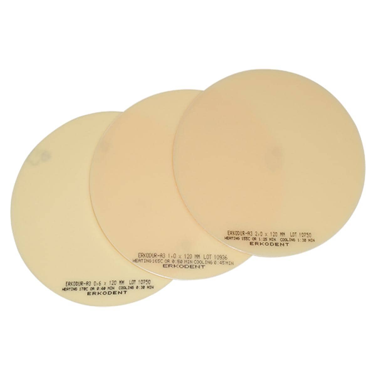 Erkodur-A3 zahnfarben, mit Isolierfolie, Ø 120 mm (rund) - Stärke 2 mm, Packung 10 Stück