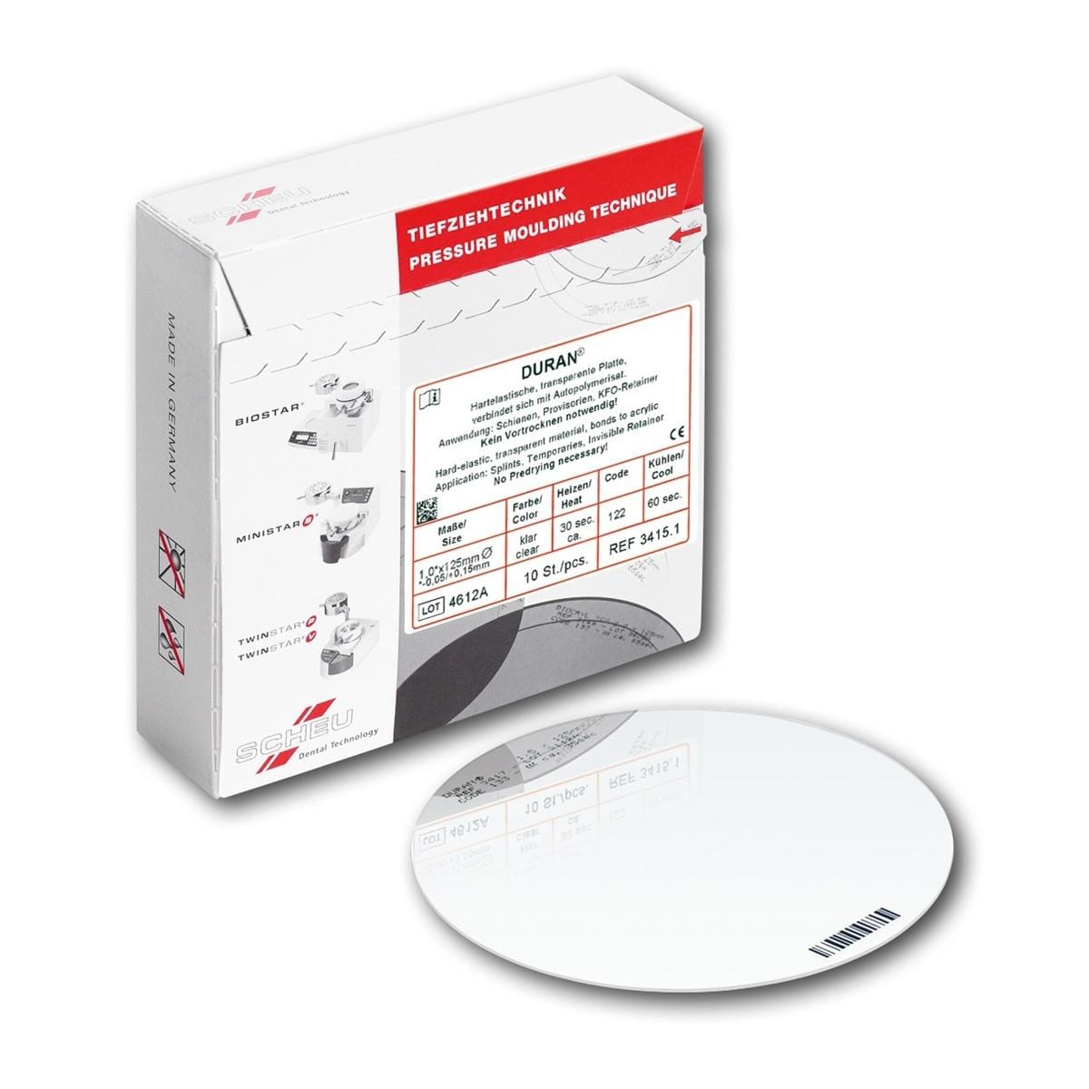 DURAN® klar, Ø 125 mm (rund) - Stärke 1 mm, Packung 100 Stück