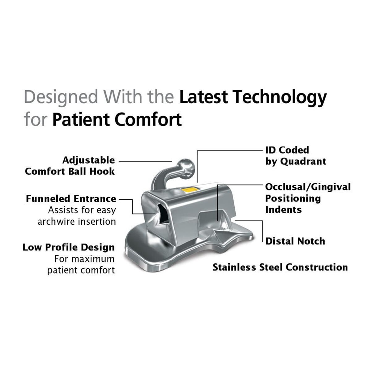TruEase Klebbare Bukkalröhrchen, Einfach, nicht konvertierbar, .018" Slot - Roth -10° Torque, +8° Offset