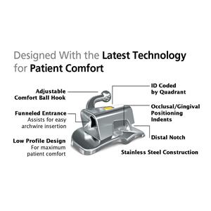 TruEase Klebbare Bukkalröhrchen, Einfach, nicht konvertierbar, .018" Slot - Roth -10° Torque, +8° Offset