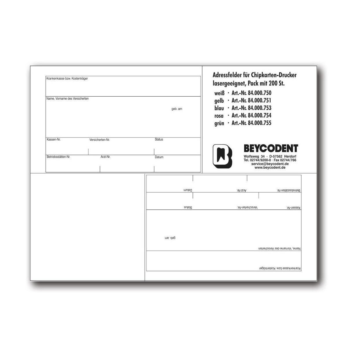 Adressfeld - Typ 750 für Chipkartenausdruck - Rosa, Packung 200 Stück