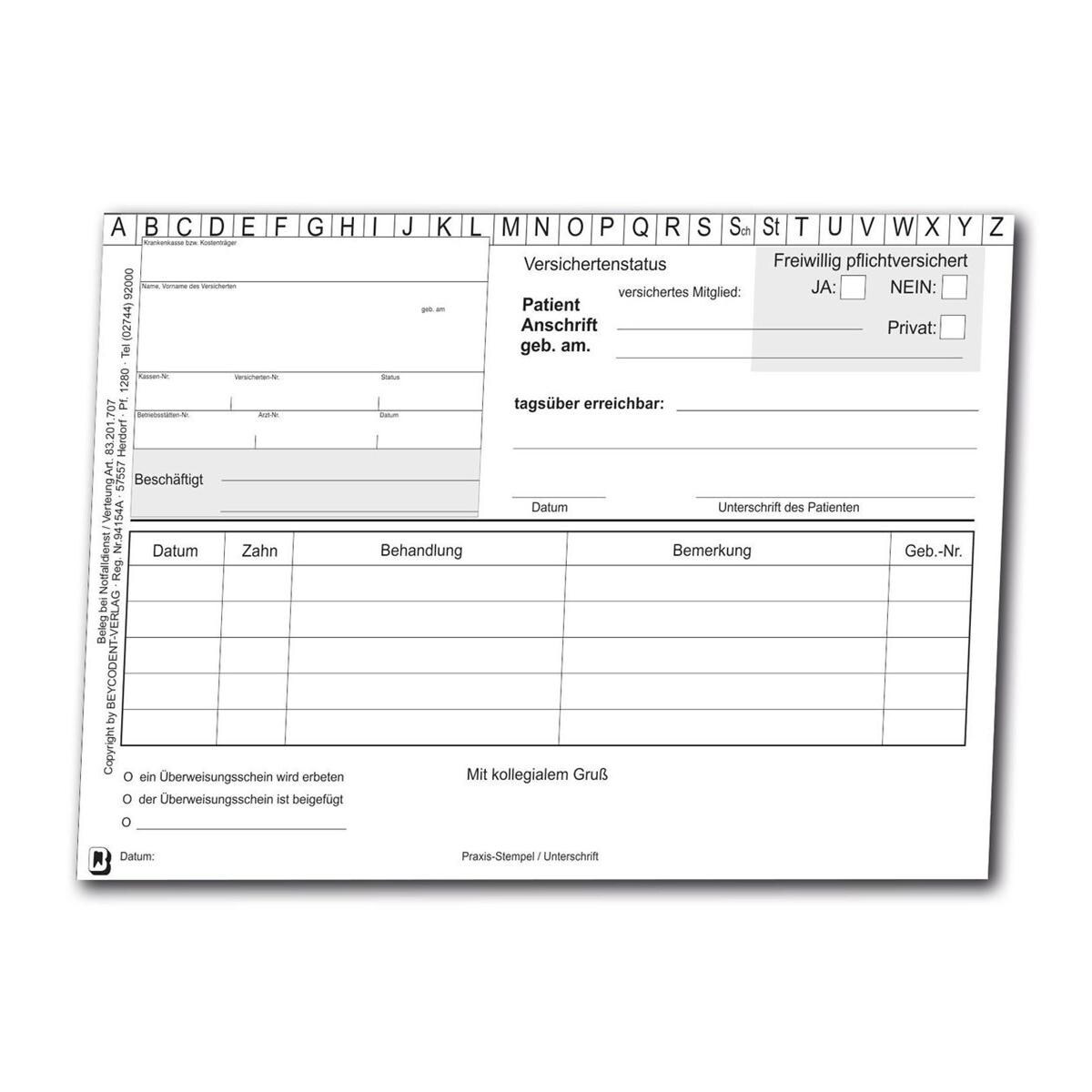 Beleg bei Notfalldienst - Packung 100 Stück