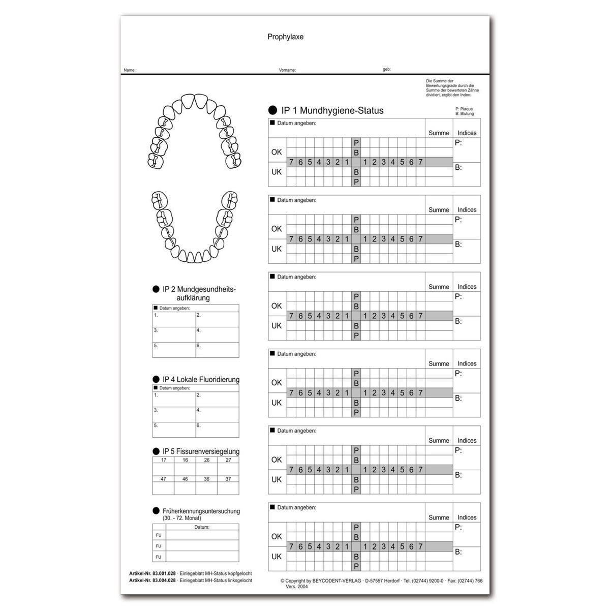 Einlegeblatt Mundhygiene - Packung 100 Stück