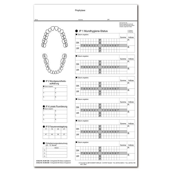 Einlegeblatt Mundhygiene - Packung 100 Stück