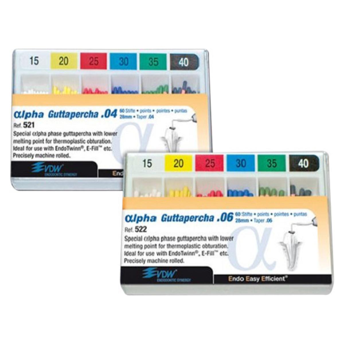 Alpha Guttapercha Taper - Taper 06, ISO 025, rot, Packung 60 Stück