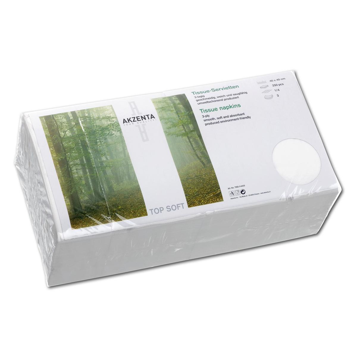 TOP SOFT Tissue-Servietten, 3-lagig - Weiß, 40 x 40 cm, Packung 4 x 250 Stück