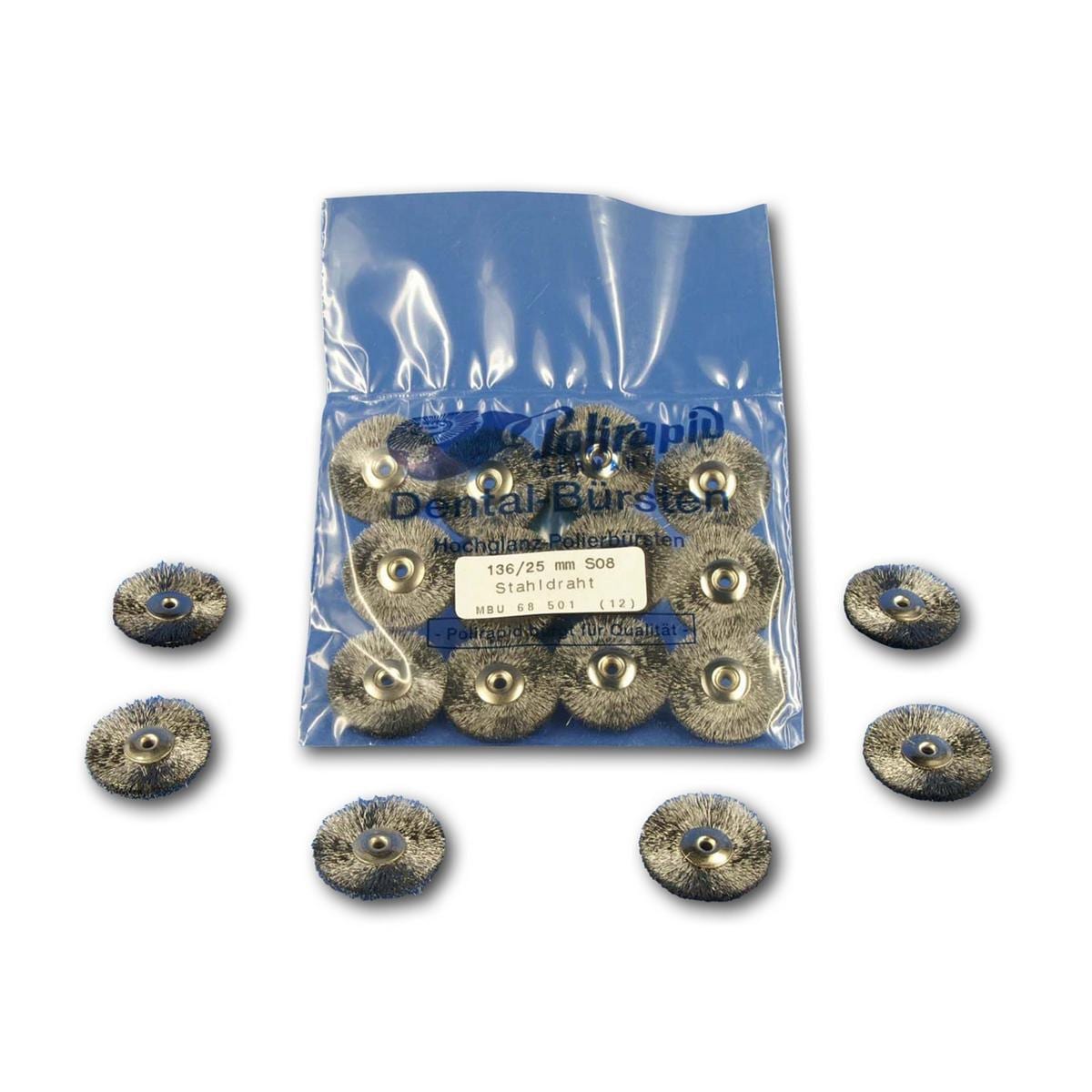 Miniaturbürste Stahldraht, unmontiert - Ø 25 mm, Packung 6 Stück