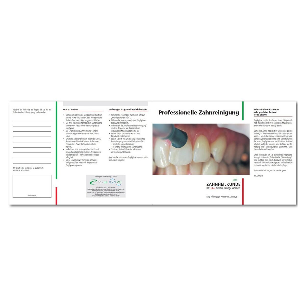 Merkblatt - Professionelle Zahnreinigung - Packung 25 Stück