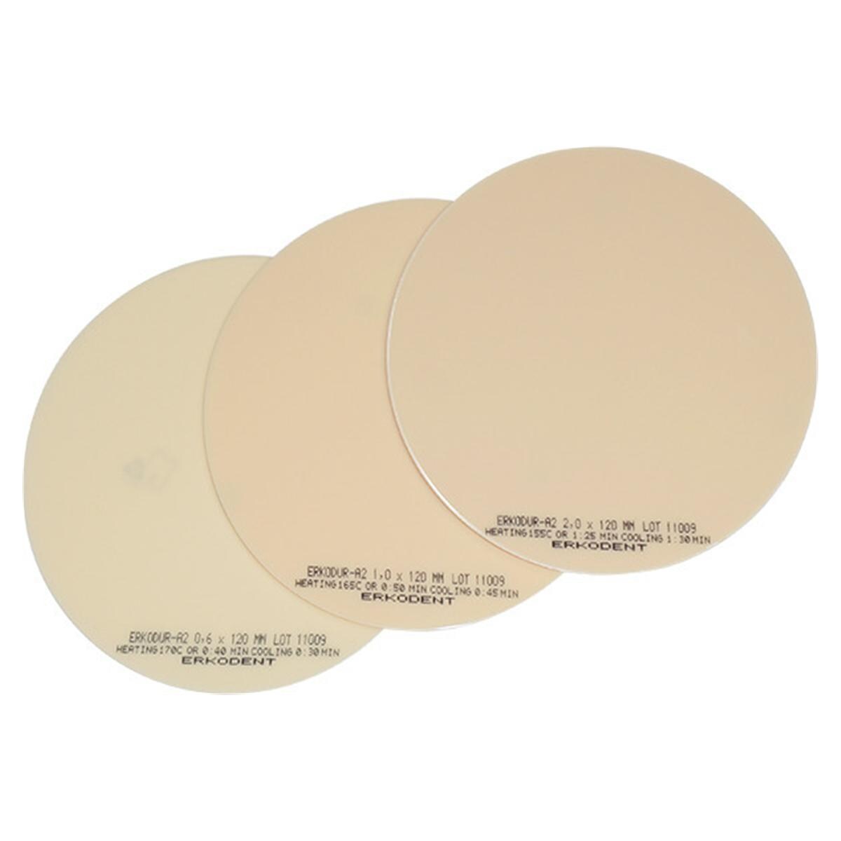 Erkodur-A2 zahnfarben, mit Isolierfolie, Ø 120 mm (rund) - Stärke 2 mm, Packung 10 Stück