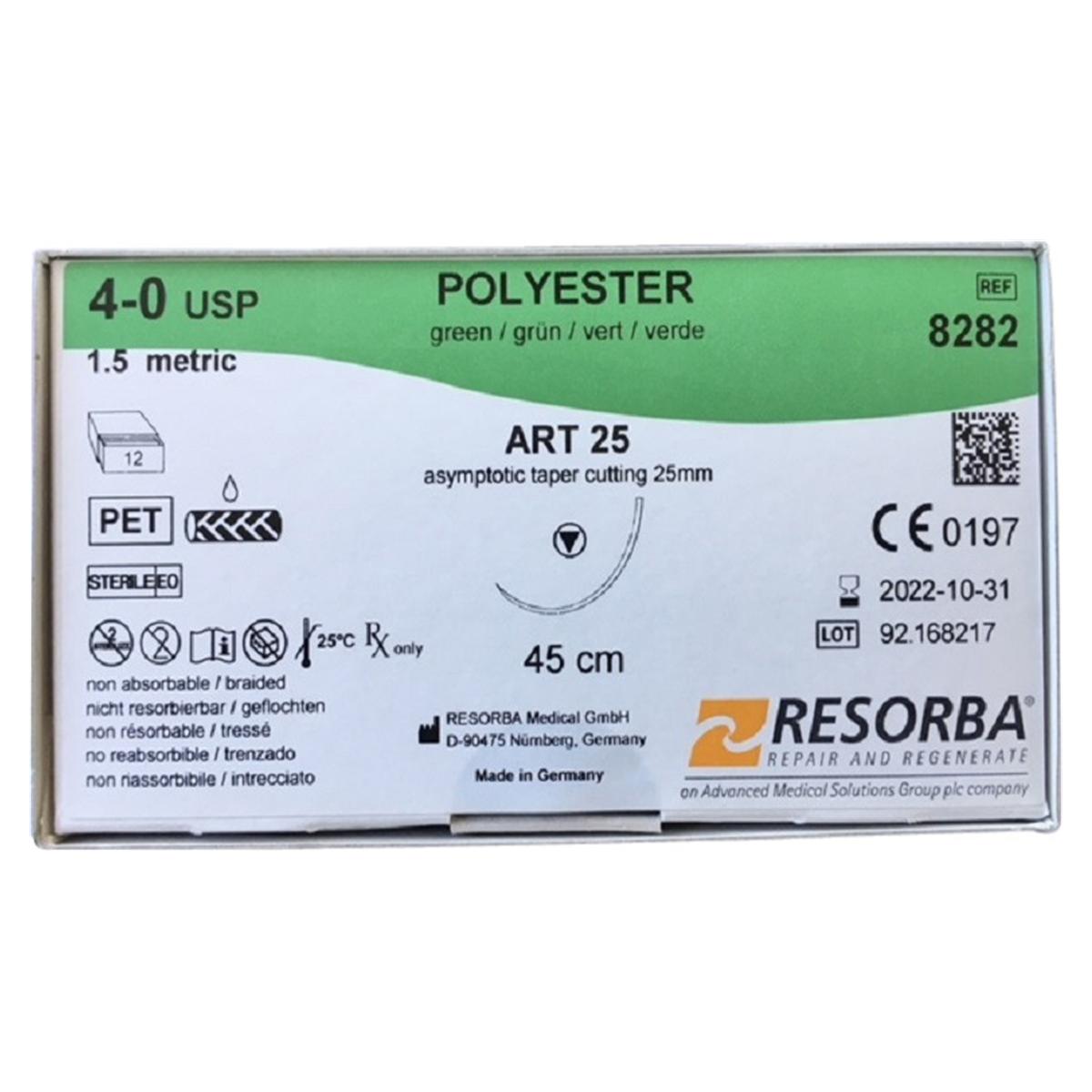 POLYESTER grün geflochten - Nadeltyp ART 25 - USP 4-0, Länge 45 cm, Packung 12 Stück