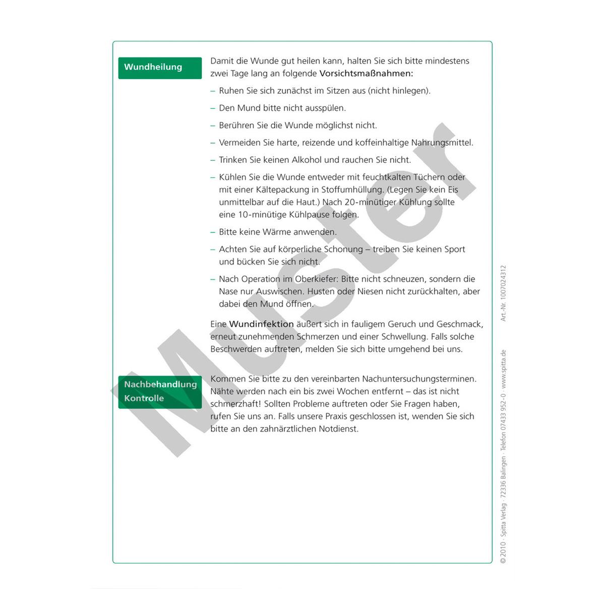 Merkblatt - Verhaltensregeln nach einer Operation im Bereich der Mundhöhle - Block 100 Blatt