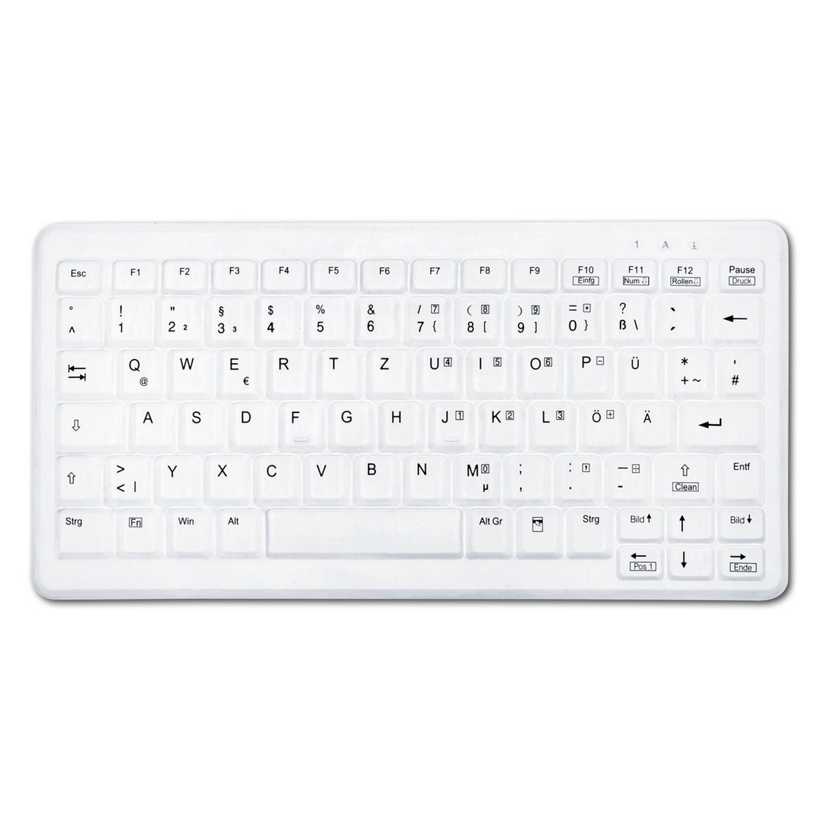 AK Hygienetastatur 83 Tasten Kompaktlayout IP65 - Weiß, mit USB Nano-Dongle 2,4 GHz Funk