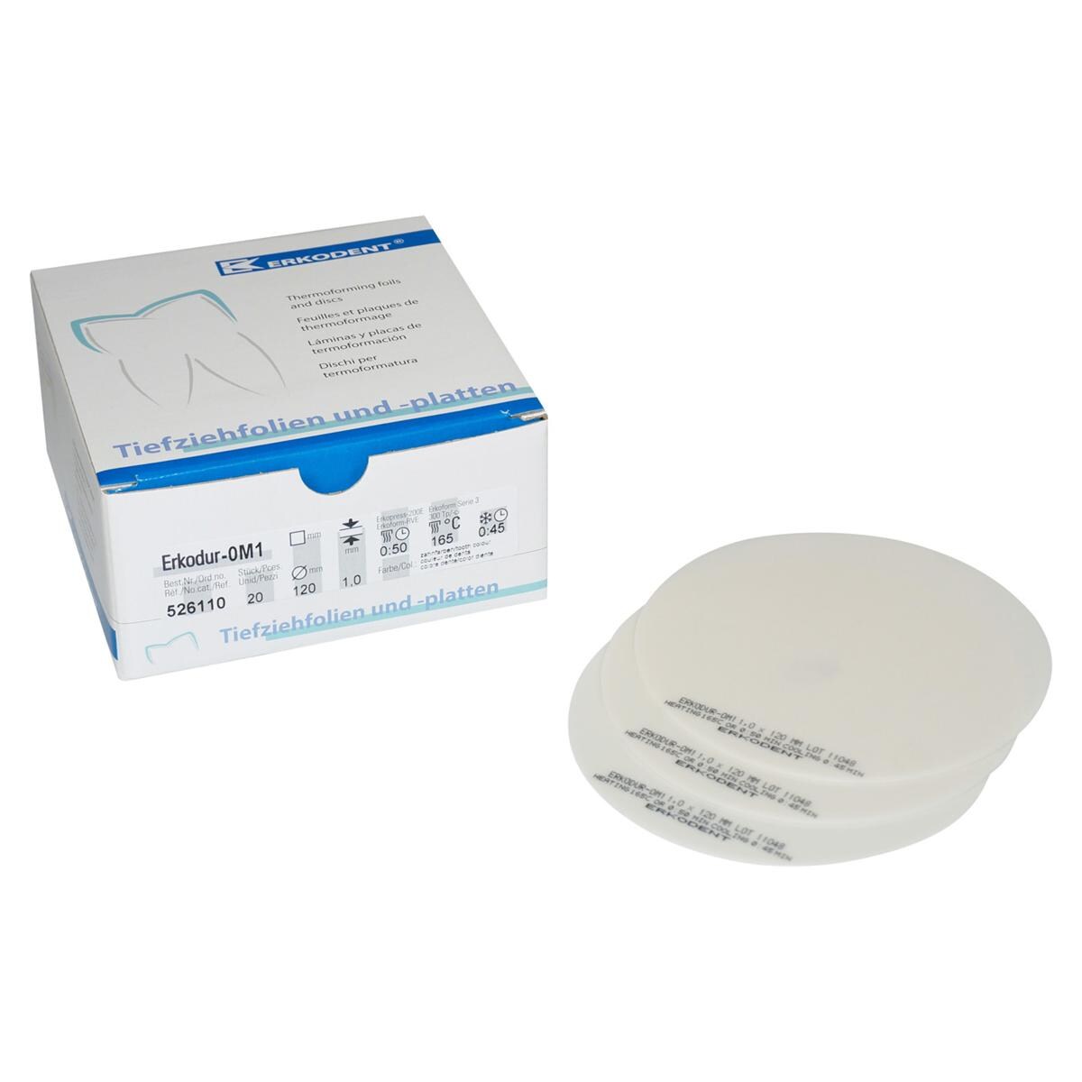 Erkodur-0M1 zahnfarben, mit Isolierfolie, Ø 120 mm (rund) - Stärke 0,6 mm, Packung 20 Stück