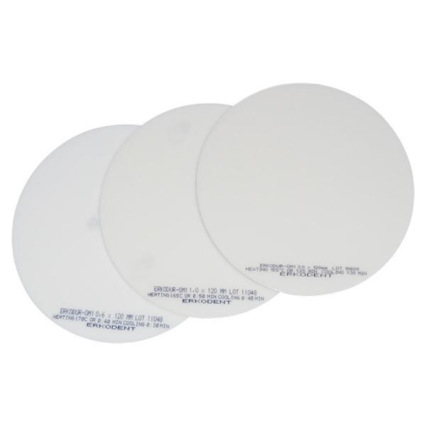 Erkodur-0M1 zahnfarben, mit Isolierfolie, Ø 120 mm (rund) - Stärke 2 mm, Packung 20 Stück