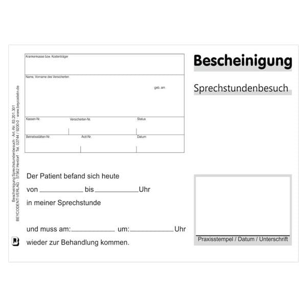 Bescheinigung über Sprechstundenbesuch - Block 100 Blatt
