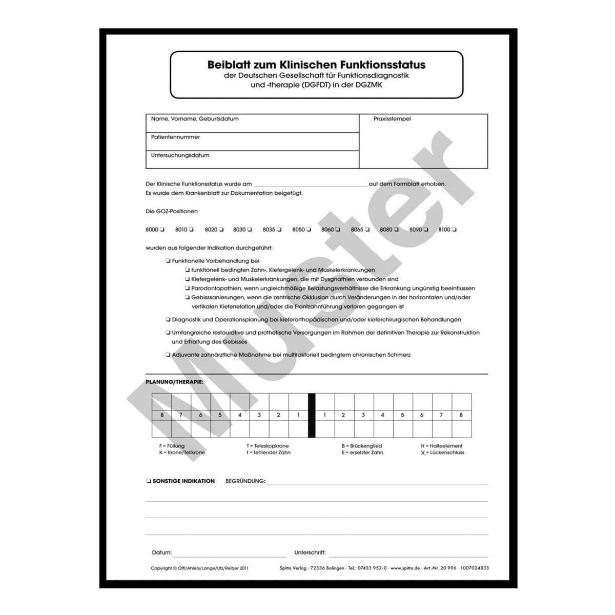 Beiblatt zum Klinischen Funktionsstatus - Block 100 Blatt