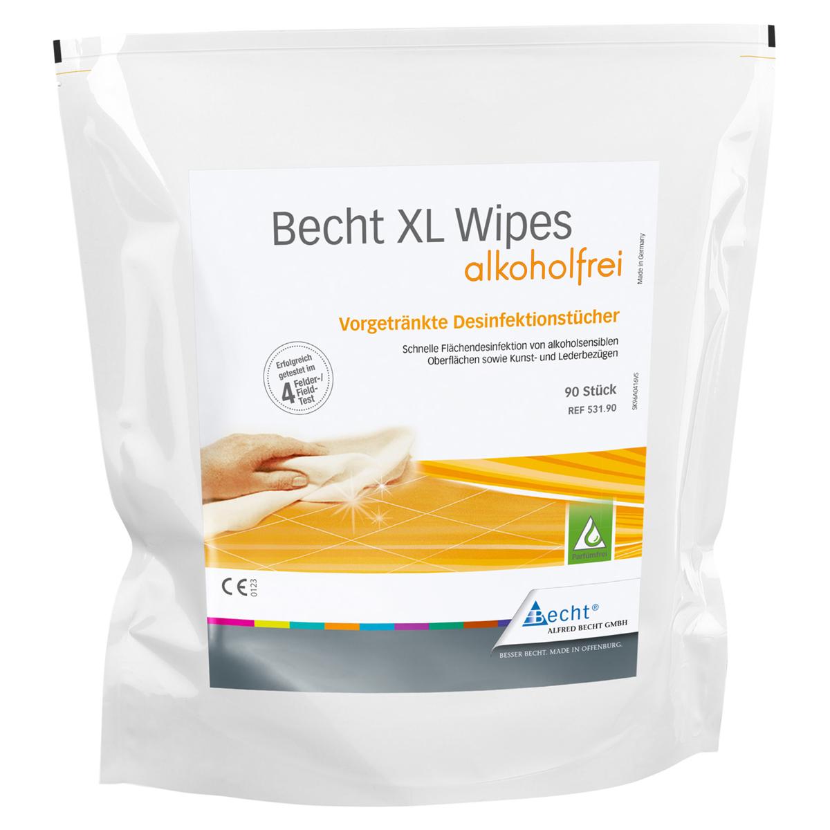 Becht XL Wipes alkoholfrei, Nachfüllpack - Format 28 x 30 cm, Packung 90 Tücher
