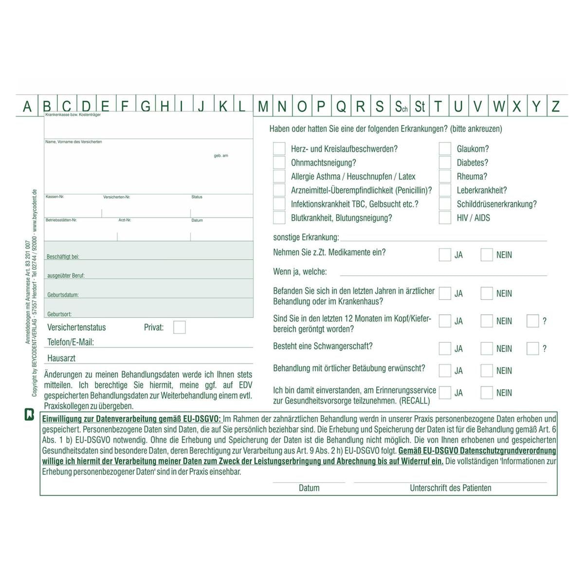 Anmeldebogen A5 Datenschutz DSGVO - Block 100 Blatt