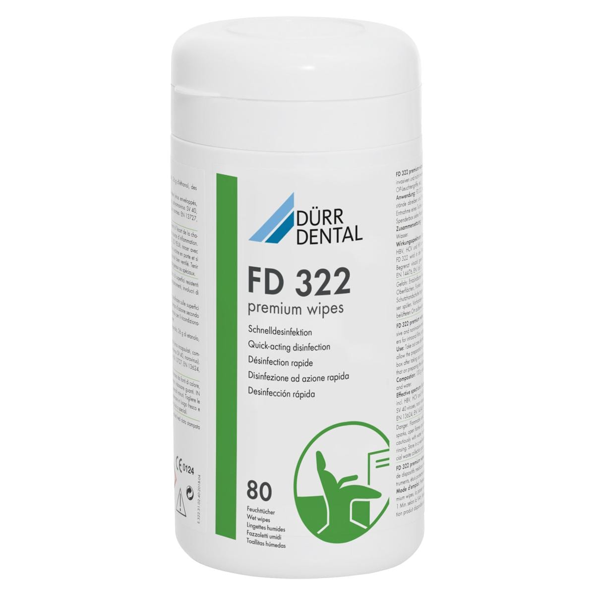 FD 322 premium wipes Schnelldesinfektion - Format 14 x 19 cm, Dose 80 Tücher