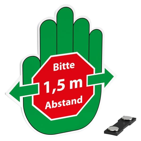 Magnet-Ansteckschilder Abstand Typ A - Bitte 1,5 Meter Abstand, Packung 10 Stück