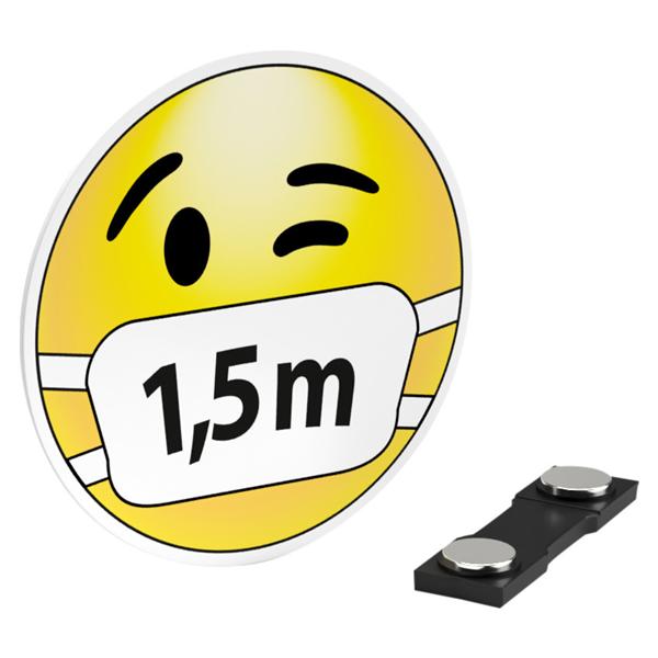 Magnet-Ansteckschilder Abstand Typ D - Smiley mit Mundschutz, 1,5 Meter, Packung 10 Stück