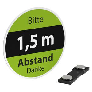 Magnet-Ansteckschilder Abstand Typ B eco - Bitte 1,5 Meter Abstand Danke, Packung 10 Stück