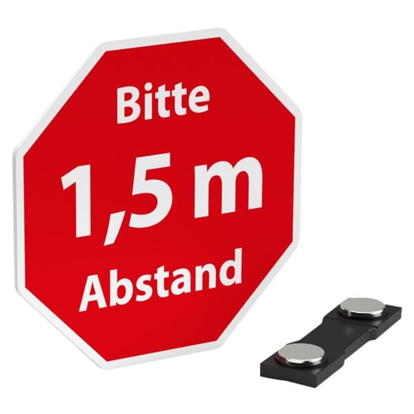 Magnet-Ansteckschilder Abstand Typ C eco - Bitte 1,5 Meter Abstand, Packung 10 Stück