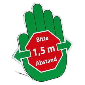 Thekenschild Abstand Aufsteller Hand - Bitte 1,5 Meter Abstand