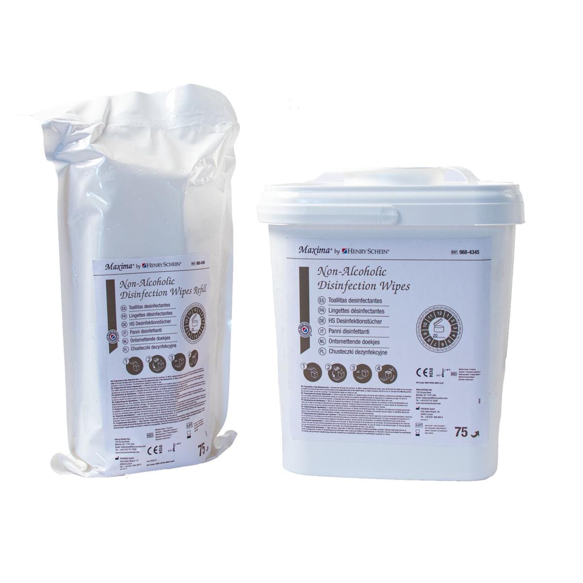 HS-Maxima® Desinfektionstücher (ohne Alkohol) - Format 28 x 28 cm, getränkt, Spendereimer 75 Tücher