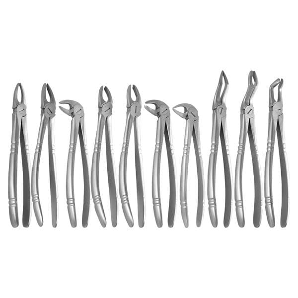 Extraktionszangenset mit Haftprofil, ergonomisch - Set mit 10 Zahnzangen
