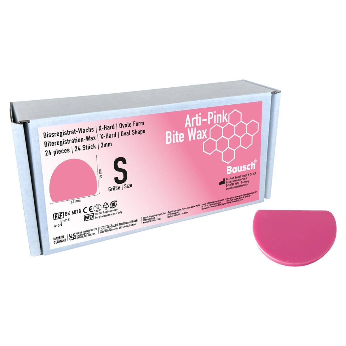 Arti-Pink Bite Wax, oval - Größe S, Format 64 x 56 x 3 mm, Packung 24 Stück