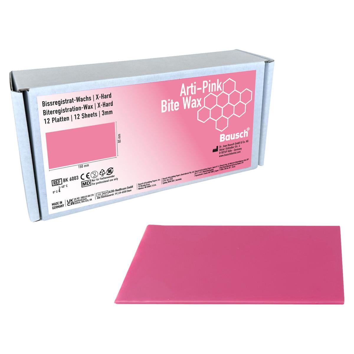 Arti-Pink Bite Wax, Platte - Format 150 x 80 x 3 mm, Packung 12 Stück