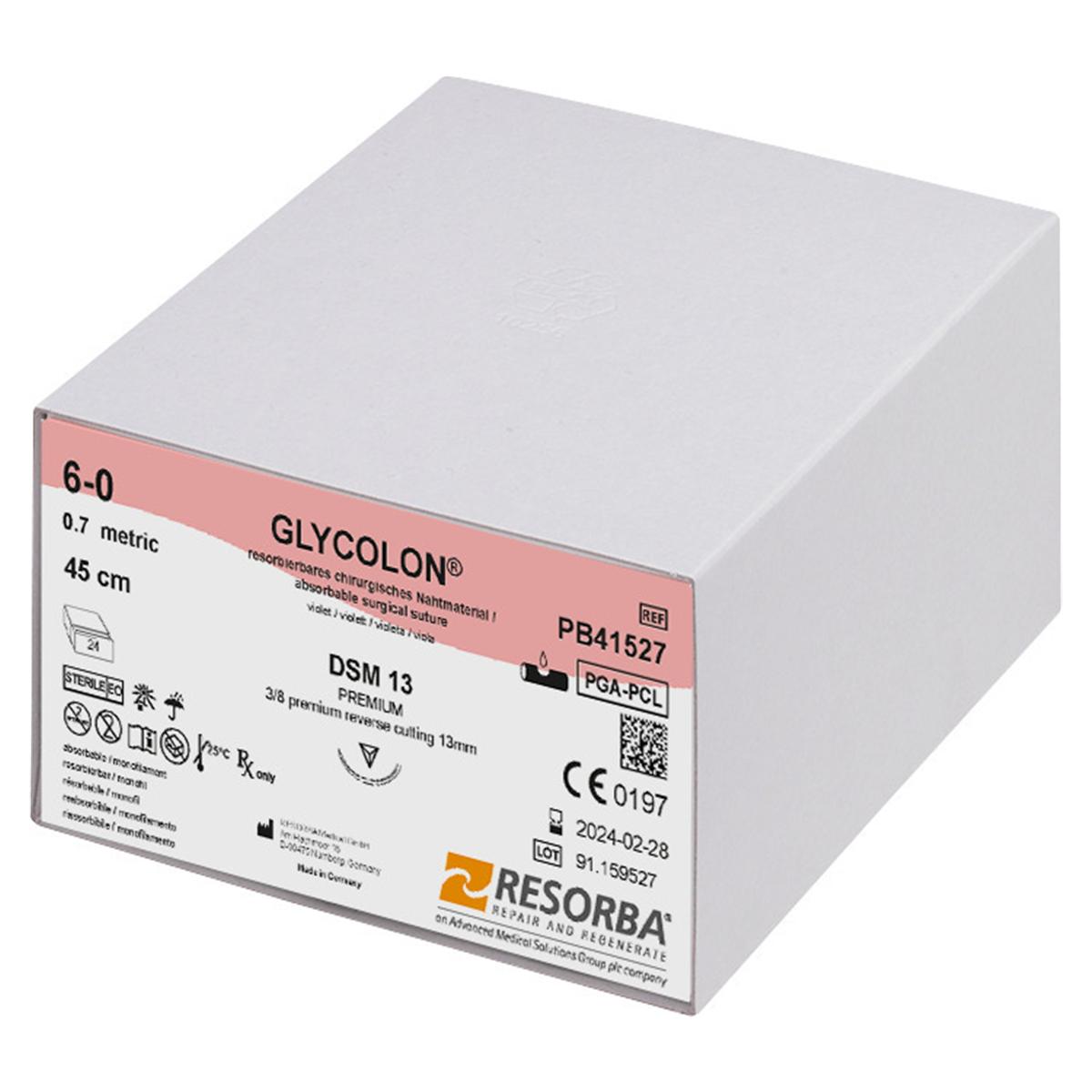 Glycolon® violett - Nadeltyp DSM 13 - USP 6-0, Länge 45 cm, Packung 24 Stück