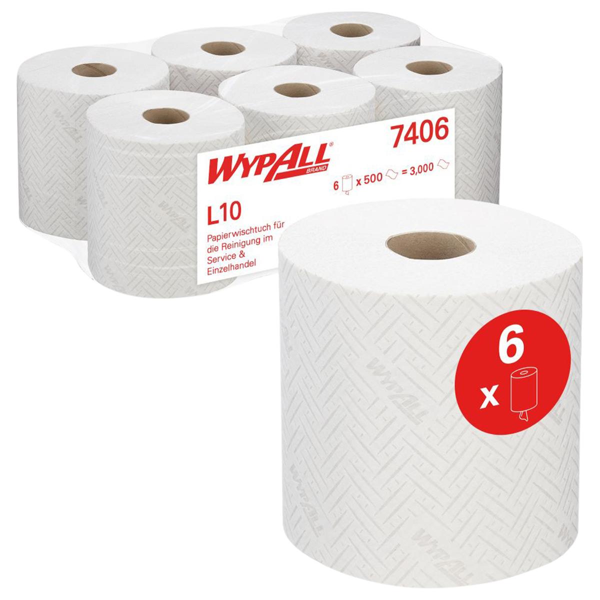 WypAll® Papierreinigungstücher - 1-lagig, weiß, Rollen 6 x 500 Tücher