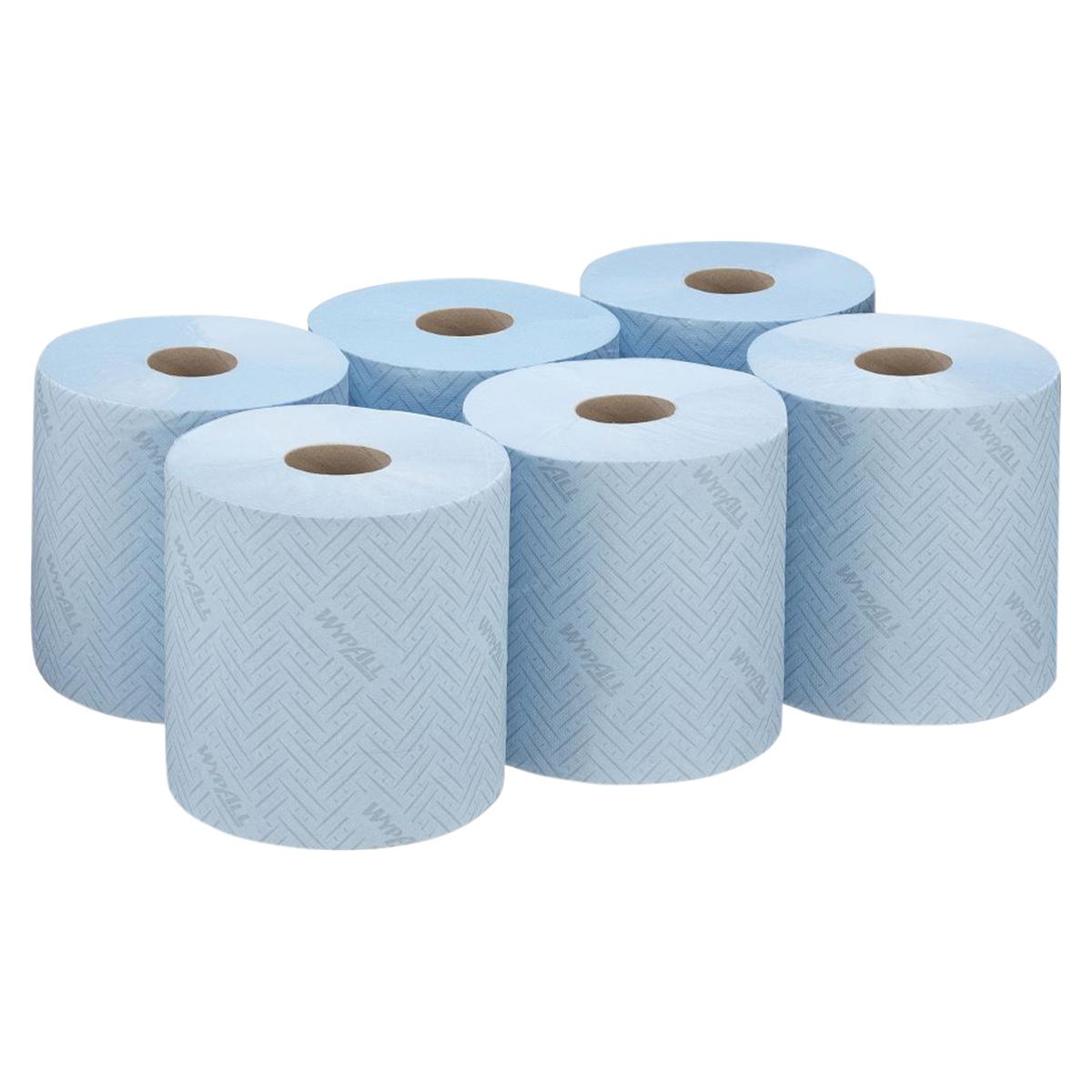 WypAll® Papierreinigungstücher - 1-lagig, blau, Rollen 6 x 500 Tücher