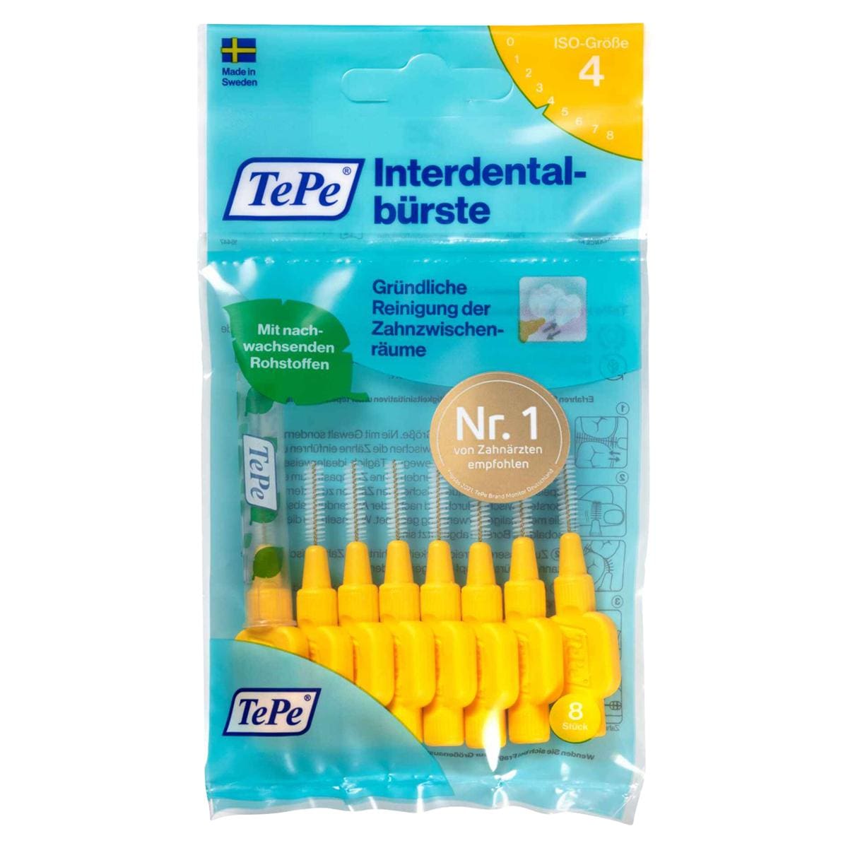TePe Interdentalbürsten - Standardpackung - Gelb - fein, Ø 0,7 mm, Packung 8 Stück