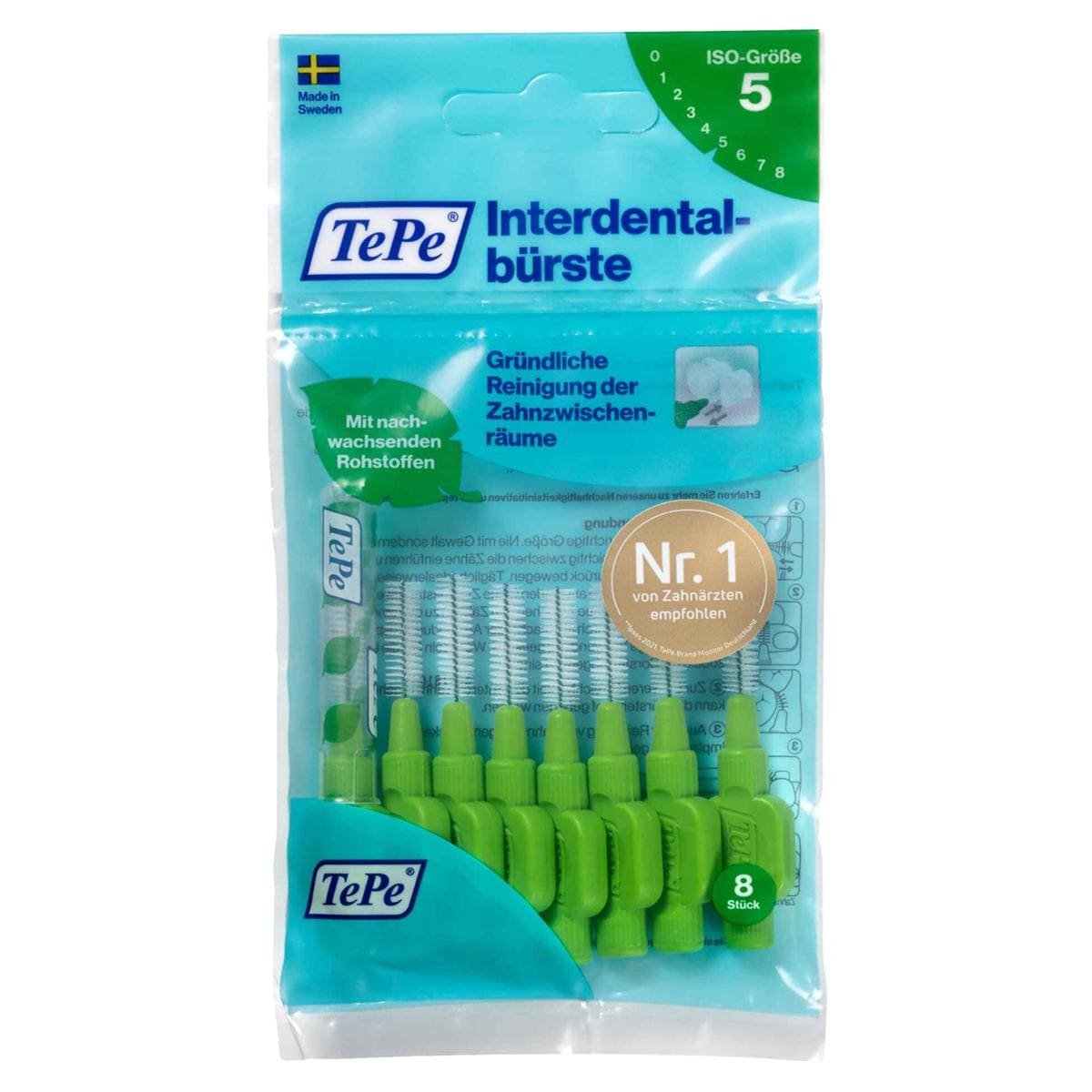 TePe Interdentalbürsten - Standardpackung - Grün - mittel, Ø 0,8 mm, Packung 8 Stück