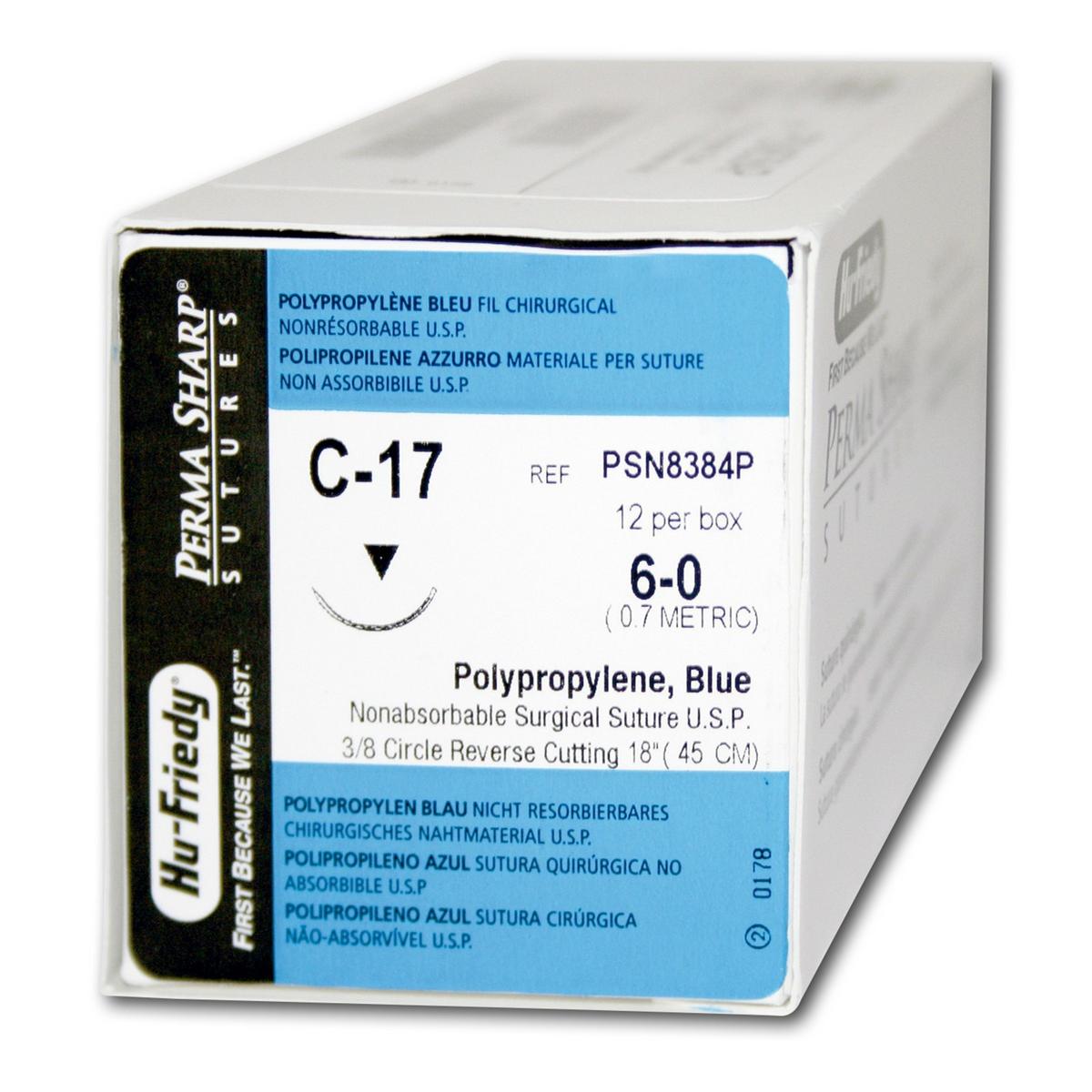 Perma-Sharp™, Polypropylene monofil - Nadeltyp C-17 - USP 6-0, Länge 46 cm, Packung 12 Stück