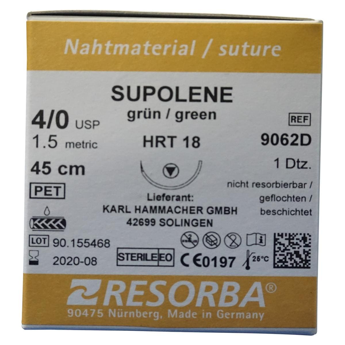 SUPOLENE grün - Nadeltyp HRT 18 - USP 4-0, Länge 45 cm, Packung 12 Stück