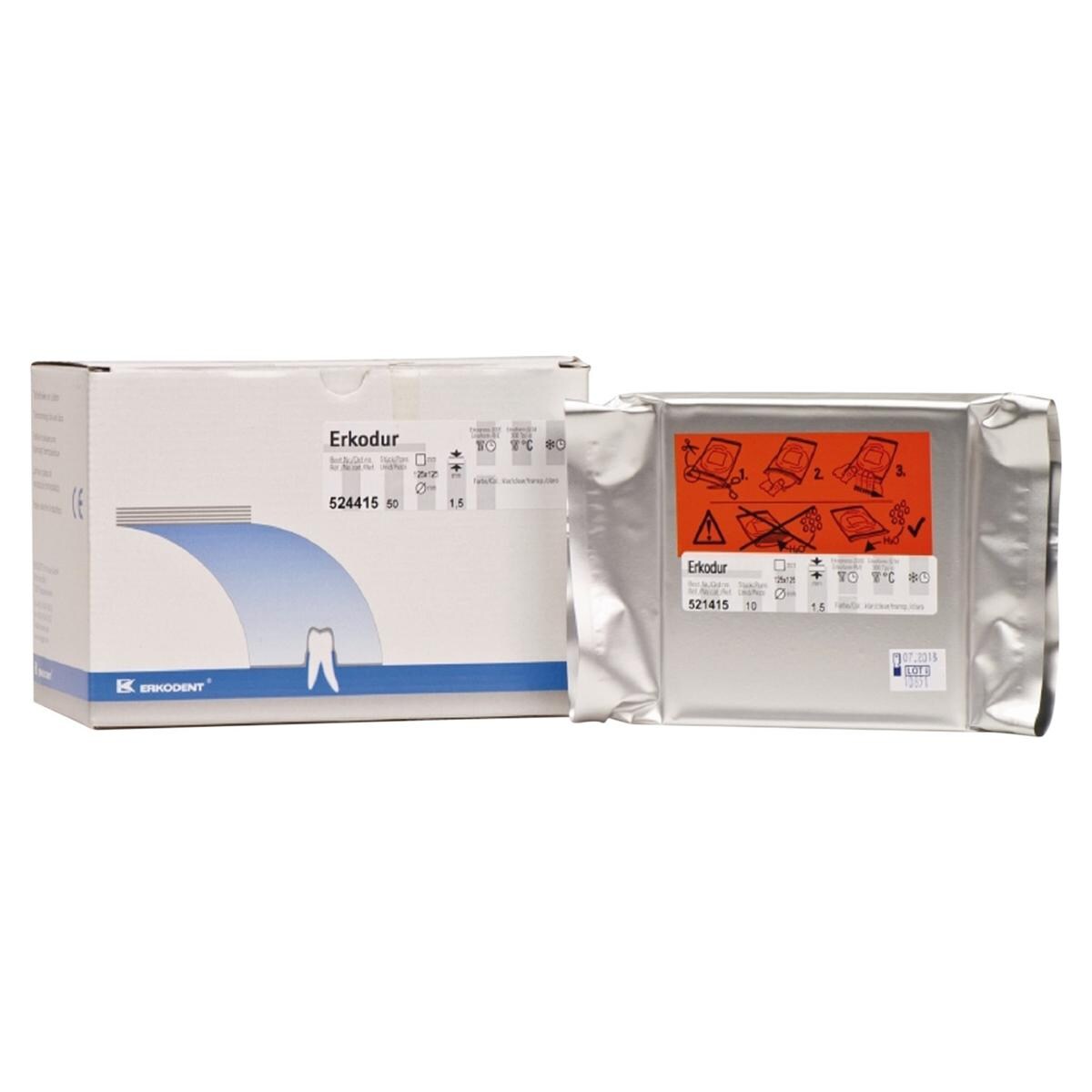 Erkodur klar, mit Isolierfolie, 125 x 125 mm (eckig) - Stärke 1,5 mm, Packung 50 Stück