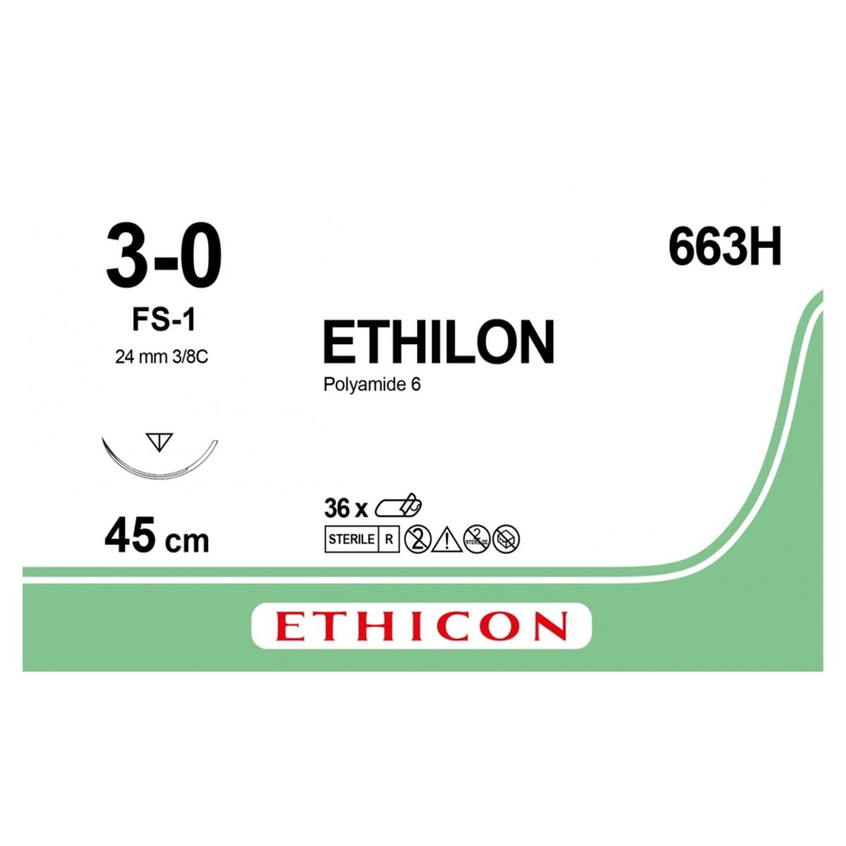 ETHILON schwarz, monofil - Nadeltyp FS1 - USP 3-0, Länge 0,45 m (663 H), Packung 36 Stück