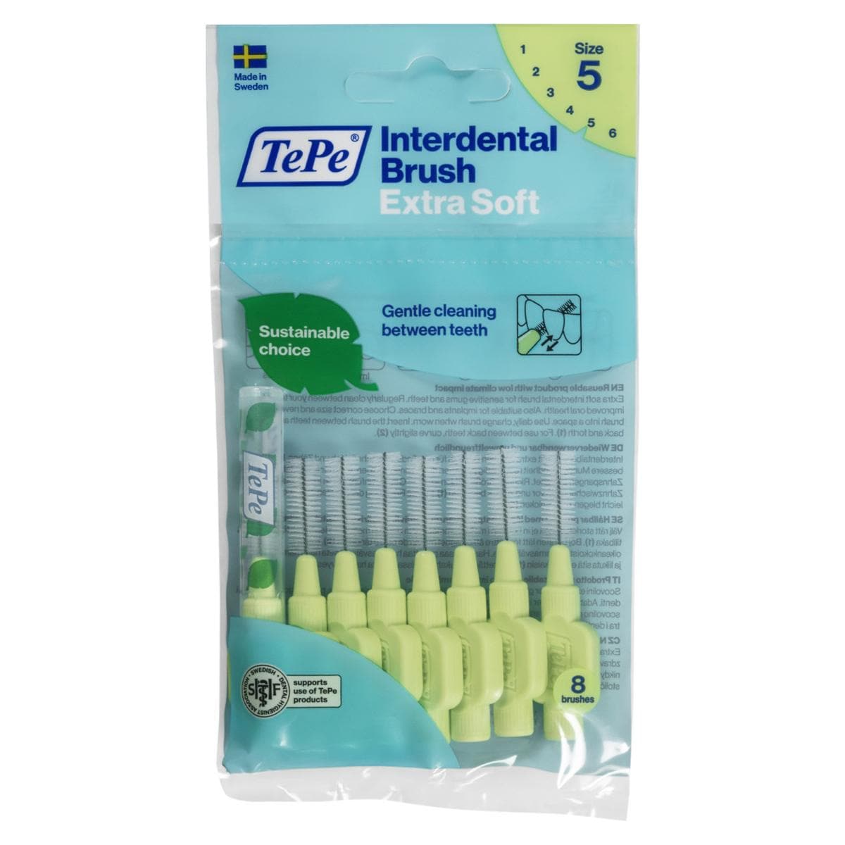 TePe Interdentalbürsten x-soft - Standardpackung - Hellgrün - mittel, Ø 0,8 mm, Packung 8 Stück