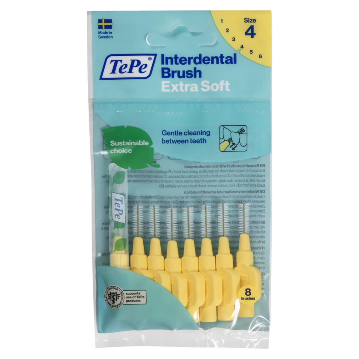 TePe Interdentalbürsten x-soft - Standardpackung - Hellgelb - fein, Ø 0,7 mm, Packung 8 Stück