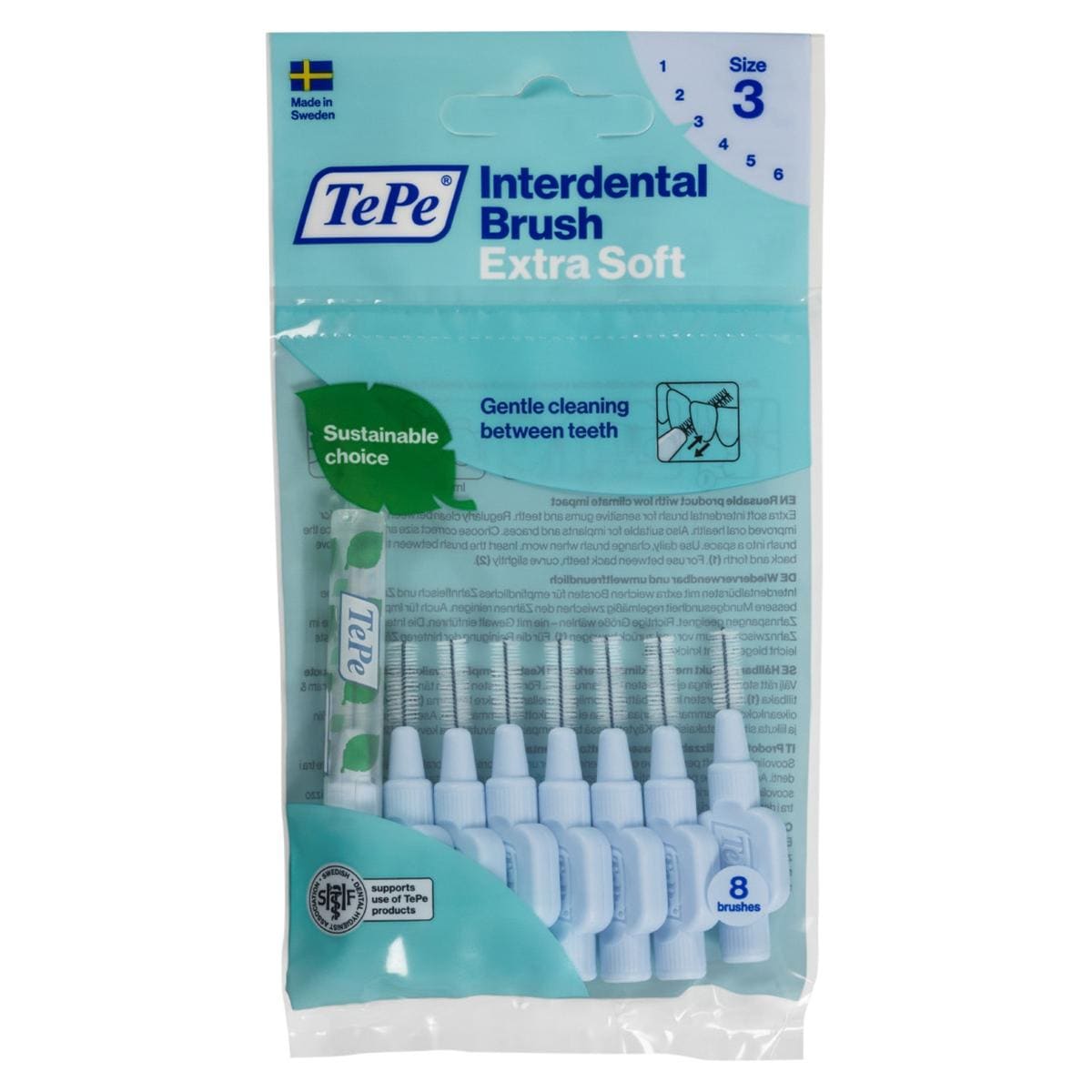 TePe Interdentalbürsten x-soft - Standardpackung - Hellblau - x-fein, Ø 0,6 mm, Packung 8 Stück