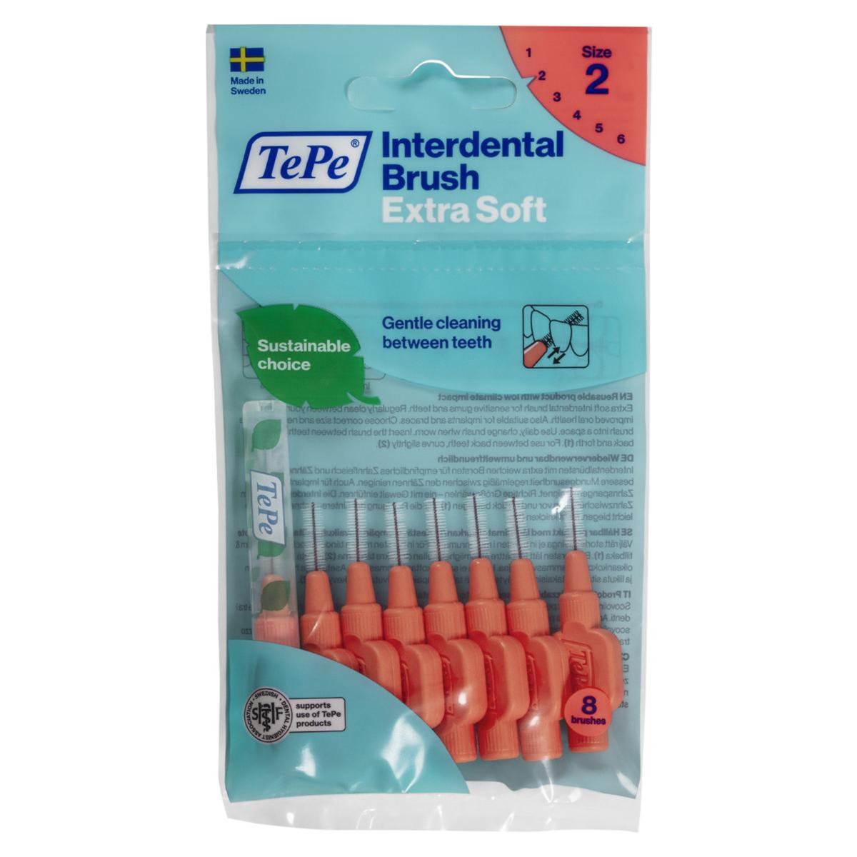 TePe Interdentalbürsten x-soft - Standardpackung - Hellrot - xx-fein, Ø 0,5 mm, Packung 8 Stück