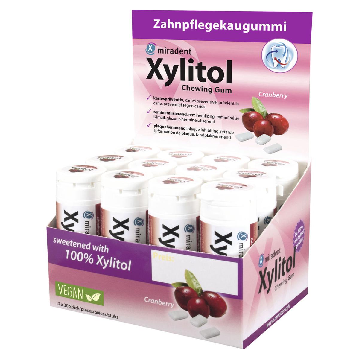 Xylitol Chewing Gum - Display - Cranberry, Packung 12 Stück
