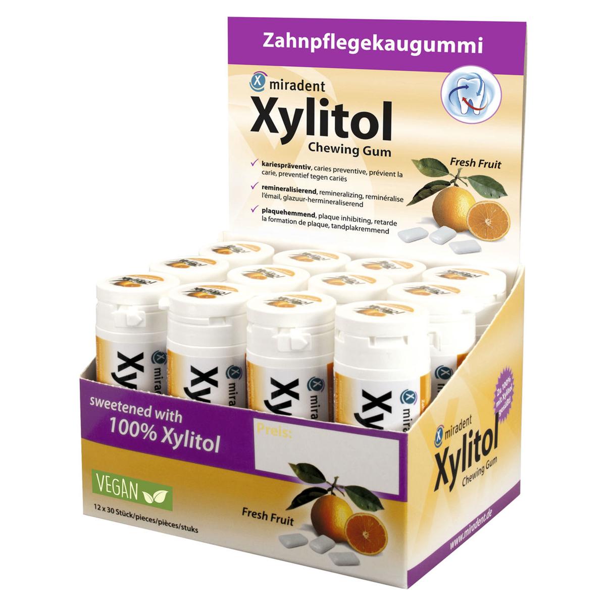 Xylitol Chewing Gum - Display - Frucht, Packung 12 Stück