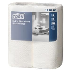 Tork extra saugfähige Küchenrolle - 2- lagig, Format 15,4 x 23,0 cm, 2 Rollen x 64 Tücher