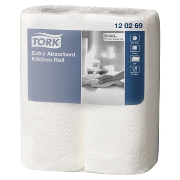 Tork extra saugfähige Küchenrolle - 2- lagig, Format 15,4 x 23,0 cm, 2 Rollen x 64 Tücher