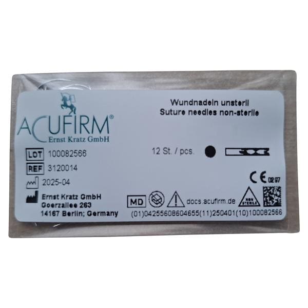 Wundnadeln, Nadeltyp GE 1/2 kreisförmig, Kohlenstoffstahlnadeln - Figur 212 dreikantig, Größe 12, Packung 12 Stück